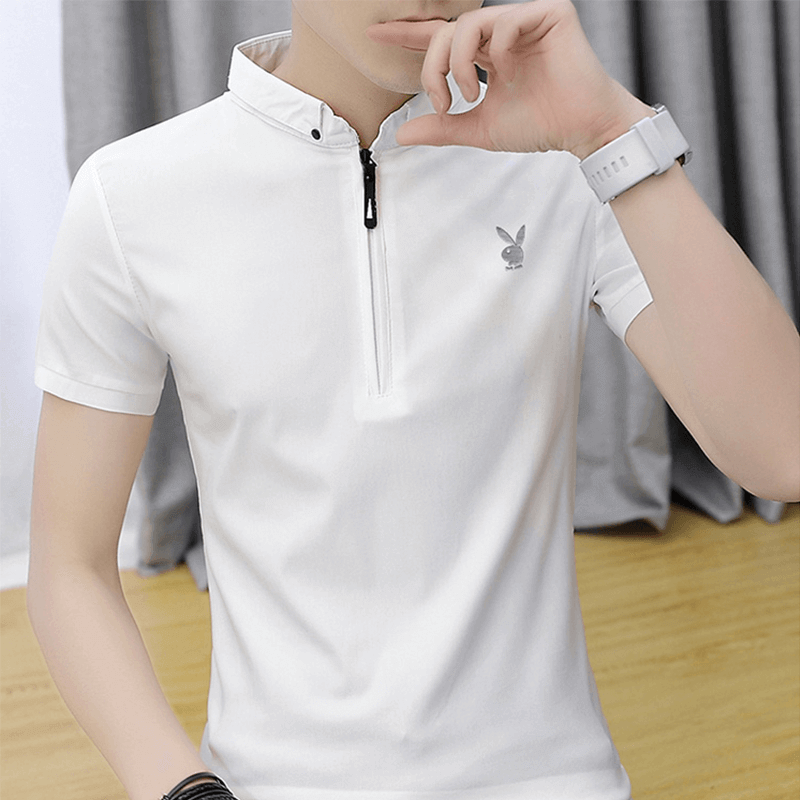 130T恤男2023夏季冰丝T恤男士立领休闲POLO打底衫上衣纯色衣服